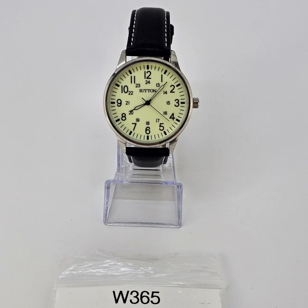 Sutton Field Men's Watch 41MM Yellow Dial NEW Black Leather Bands NEW Battery